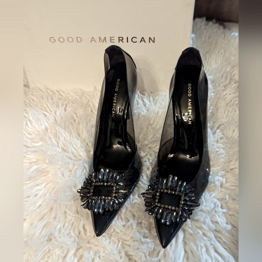 Good American Cinder-F*cking-Rella Pumps in Light Smoke